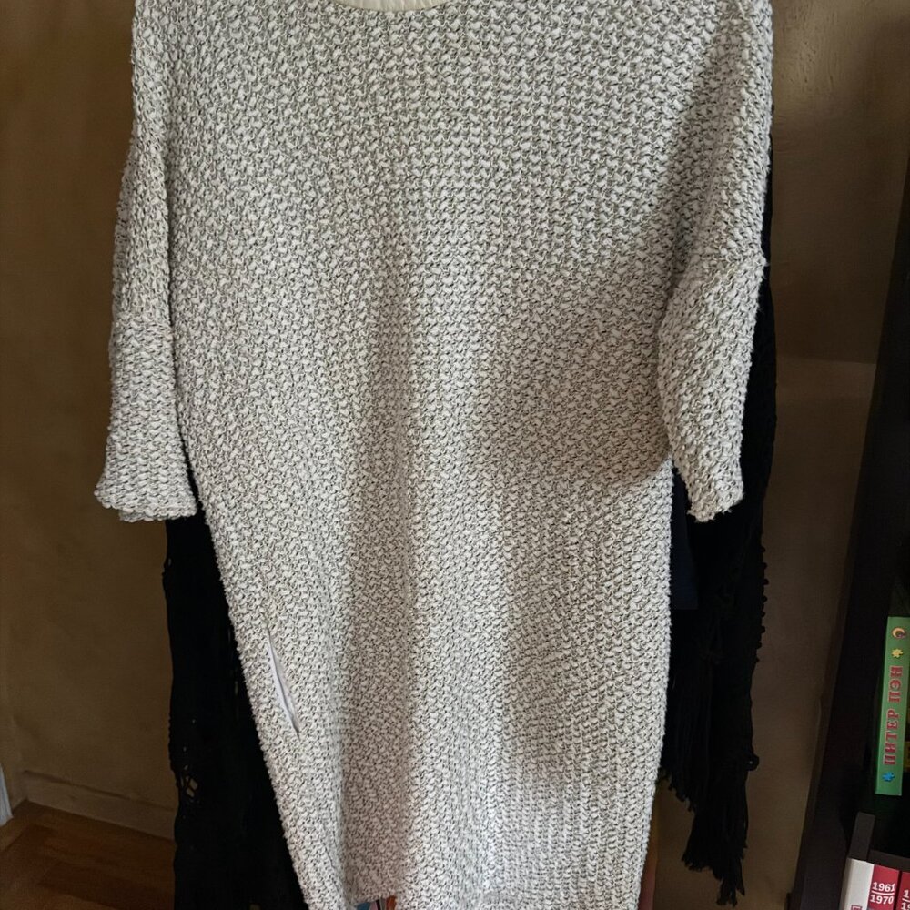 Crosby Derek Lam Knot Leather Trim Knit Dress 6 White Cream